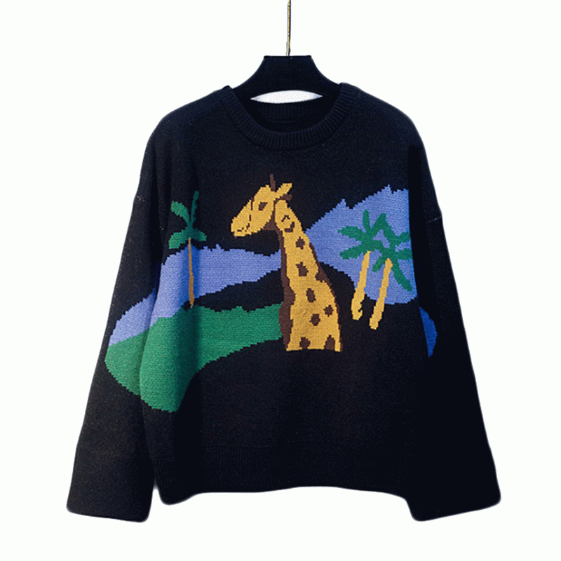 2019 Přizpůsobený dámský úpletový svetr s volným žirafím svetrem Jacquard