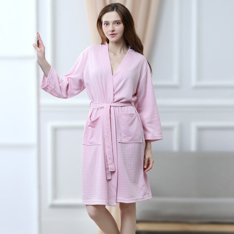 Dámské oplatky Fleece Robe Jednobarevná délka kolena Kimono Pyžamo