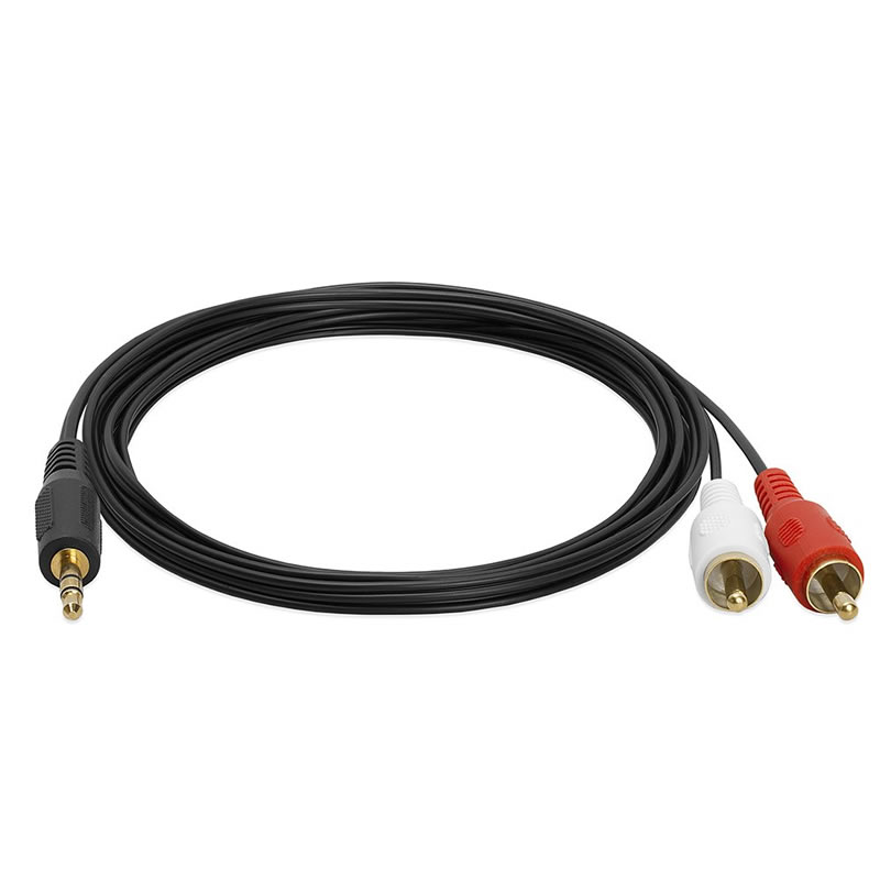 Kabel audio adaptéru 3,5 mm samec na 2 samci RCA
