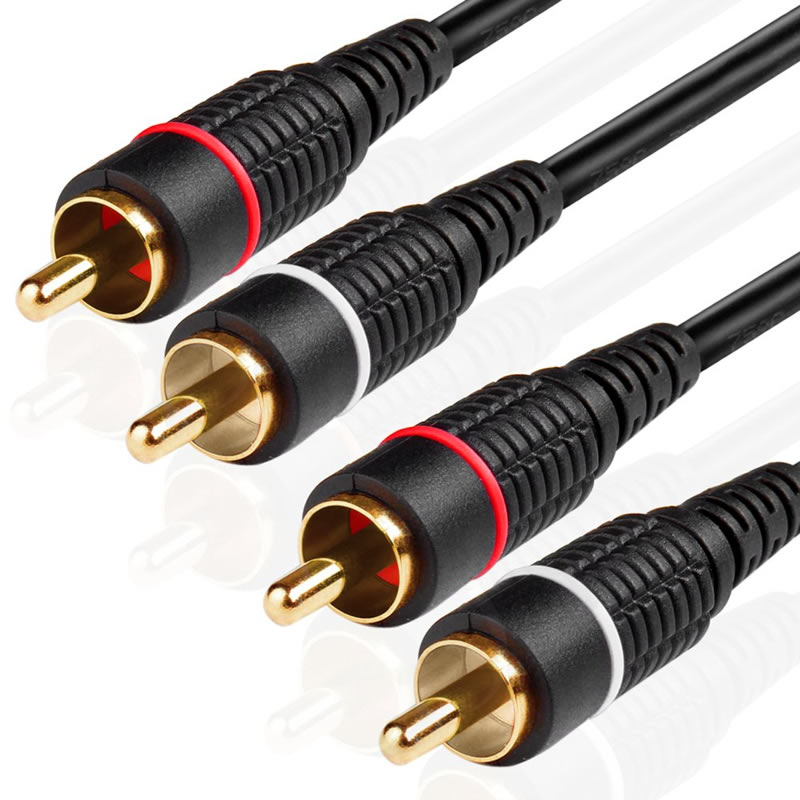 Duální RCA zástrčka M / M 2-kanálový (pravý a levý) pozlacený dvojité stíněné konektory RCA na RCA, černé