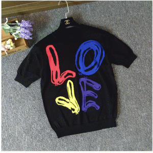 2018 Vlastní Jacquard LOVE písmo svetr s krátkým rukávem letní svetr