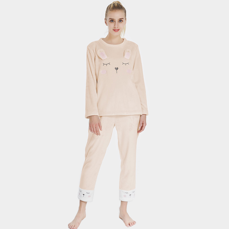 Ženy Flanel Fleece Animal Embroidery Rabbit Pyžama Set
