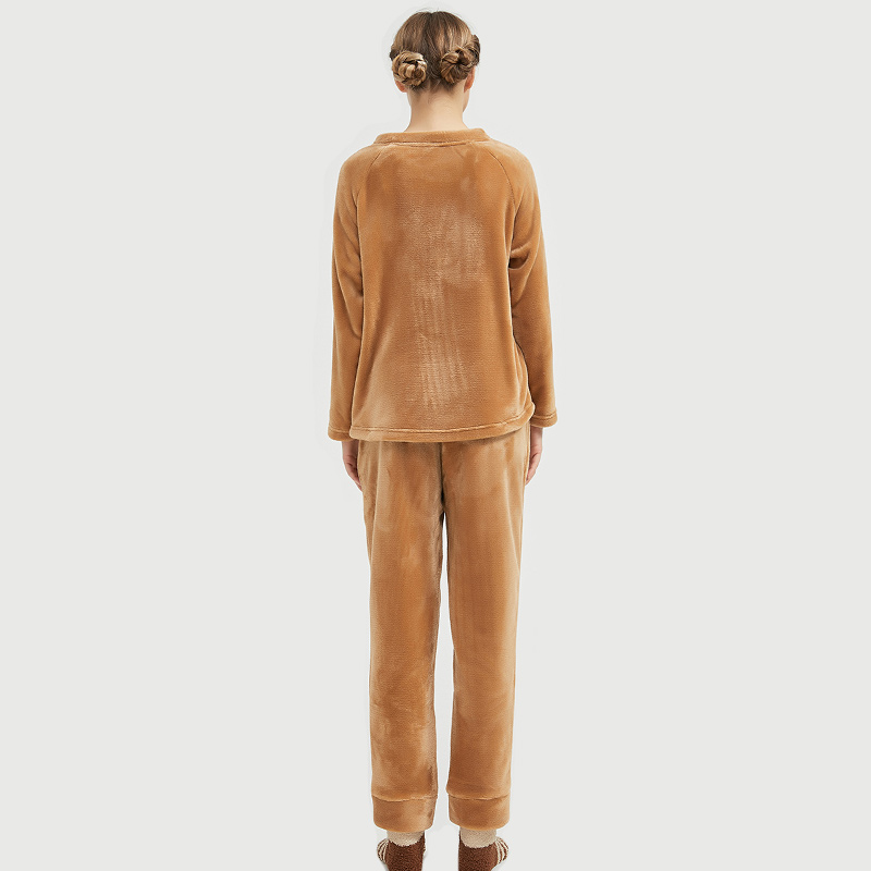 Ženy Flanel Fleece zvířecí vyšívací medvěd pyžamo Set