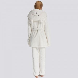 Dámské flanelové fleecové zvířecí výšivky s kapucí medvědí pyžama Set