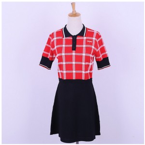 Vlastní design s krátkým rukávem límec kontrastní barvy přehoz kancelářské dámské pletený svetr šaty