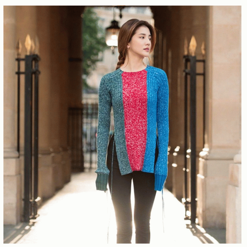 100% bavlněné svetry ztrojnásobené barvy dlouhý svetr 2018 ženy svetr