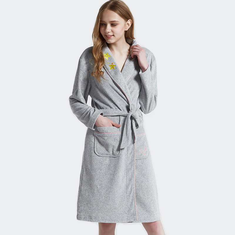 Ženy Melange Grey CVC Welt Bath Robe