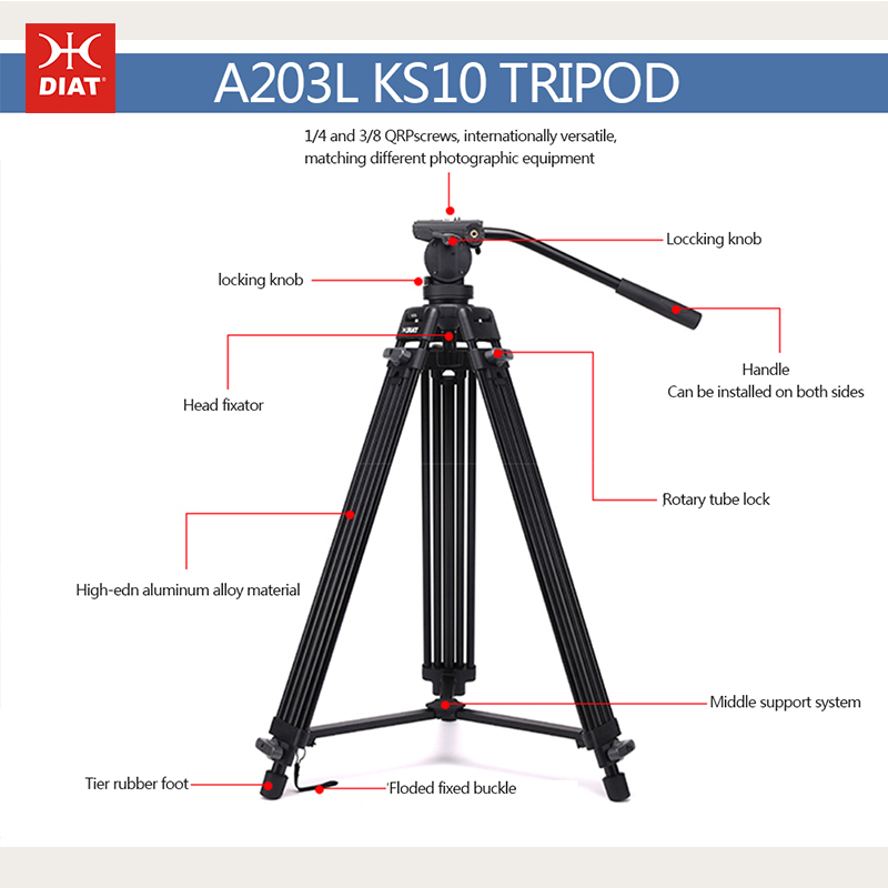 Diat A203L KS-10 Hliníková slitina digitální video podpora stativ 1,8 metru vysoké 3 sekce