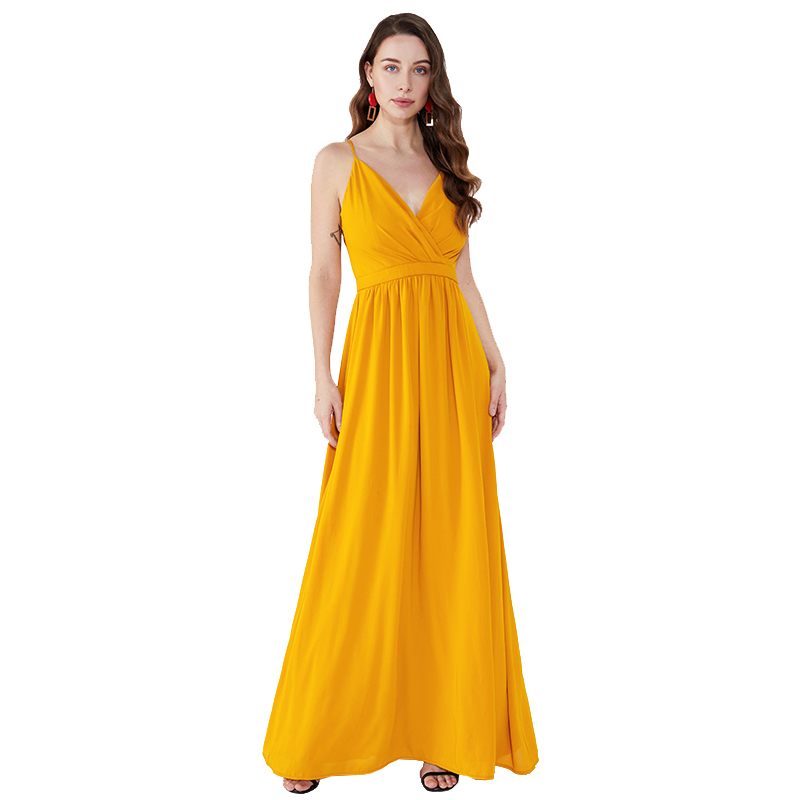 Oranžová neformální žena plus velikost ruched dlouhé strany Maxi šaty