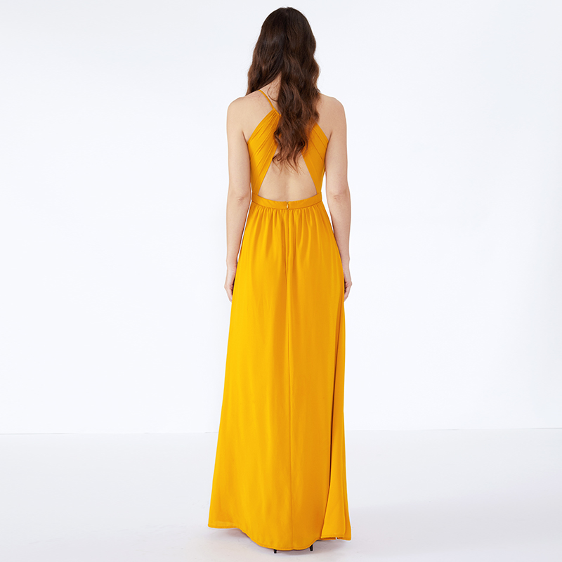Oranžová neformální žena plus velikost ruched dlouhé strany Maxi šaty