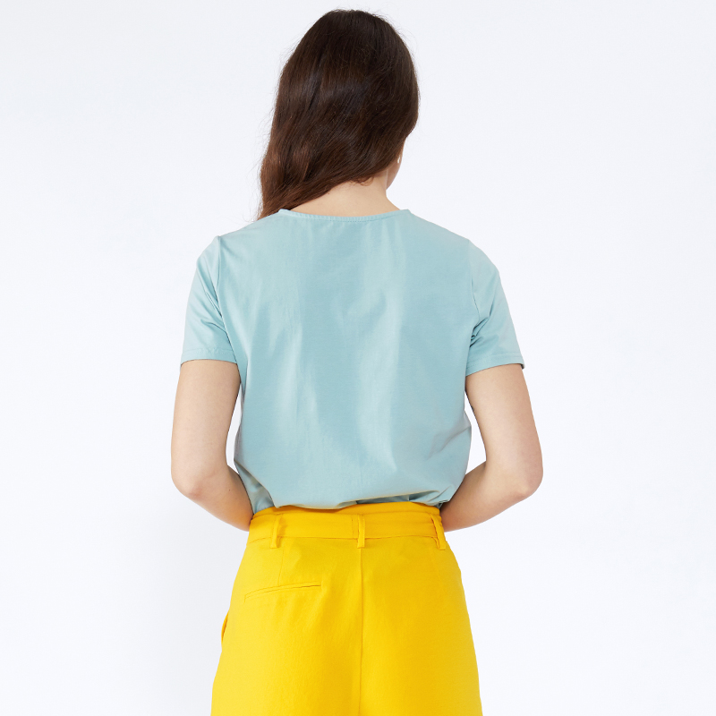 Nejnovější šaty Topy tričko Loose halenka Lady Summer Basic Style V Neck Spandex Peppermint Green Krátký rukáv