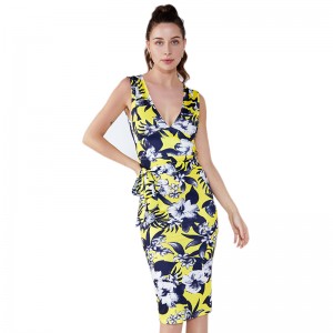 Summer Ladies Polyester Off Rameno Vintage Dress Designs Obrázky Květinový tisk Ženy Party Bondage Dress