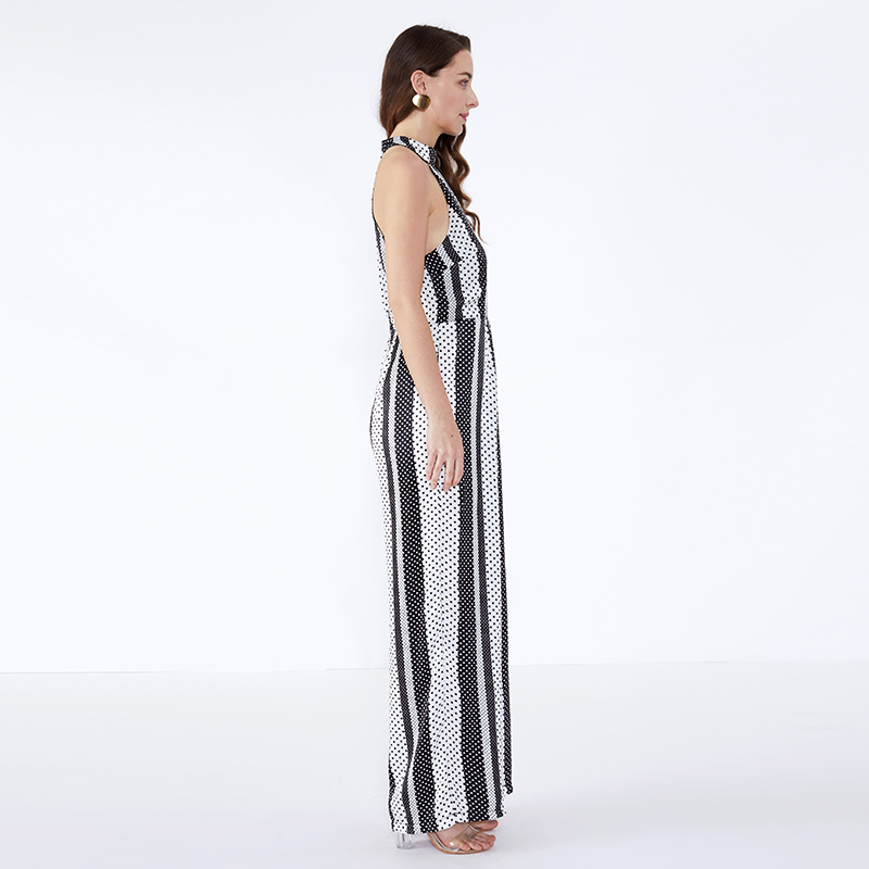Streak Printed Halter Neck Plus Size Jumpsuit for Fat Women JCGJ190315072