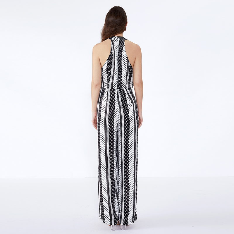 Streak Printed Halter Neck Plus Size Jumpsuit for Fat Women JCGJ190315072