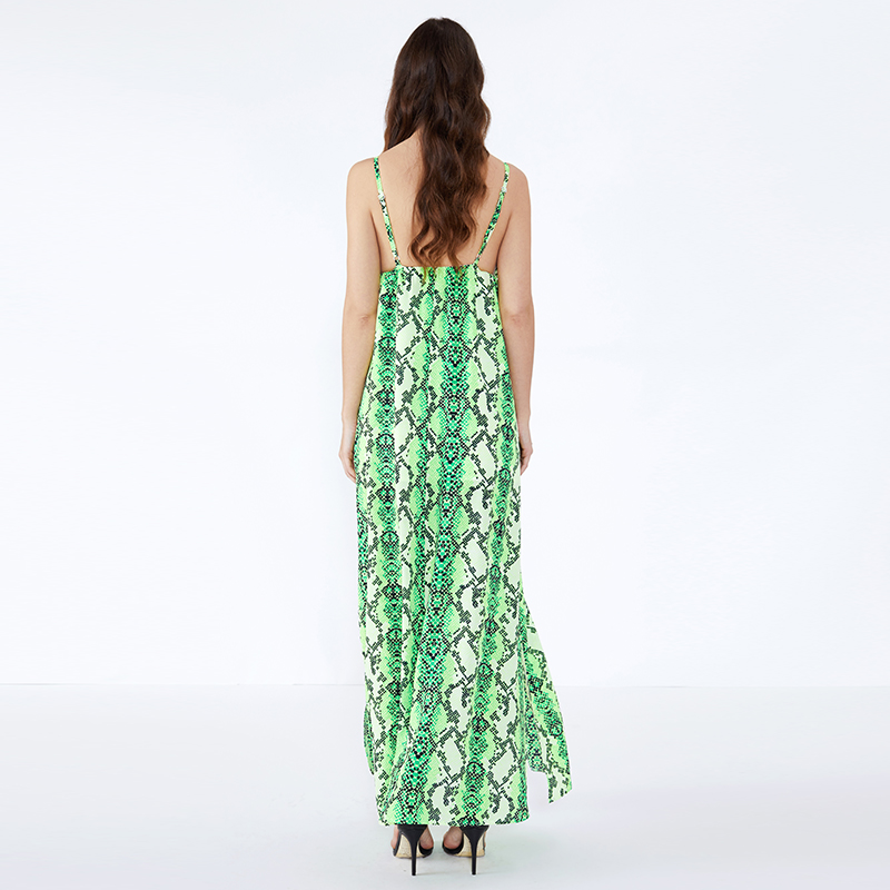 Nejnovější vzory Ženy Office Green Leopard Tisk Tlačítko Casual Dress