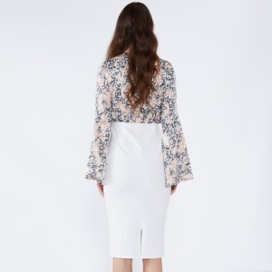 Bílé květinové pouzdro s vlnitým rukávem formální bodycon šaty 2019 ženy oblečení