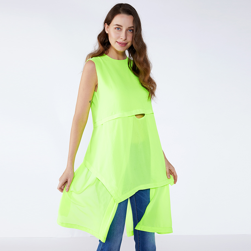 Fluorescenční zelené volné vzory plus velikost dlouhá dámská halenka a top