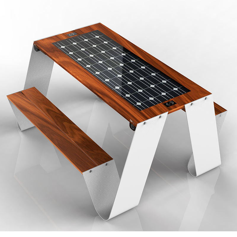 Nový design venkovní piknik solární nábytek inteligentní park stůl lavice sada