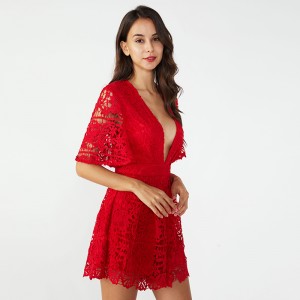 Červené vyšívané jednodílné dámské kauzální krátké sexy kombinéze pro ženy