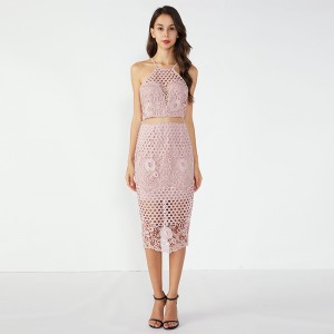 Růžové těsné obrázky Sexy Party Queen Two Piece Set Dress