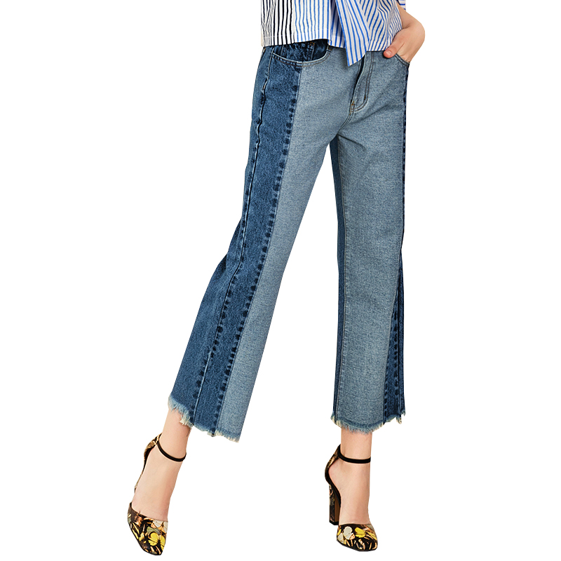 2019 New Arrival Fashion Rough Selvedge Hem Splicing Blue Džínové kalhoty Džíny Ženy