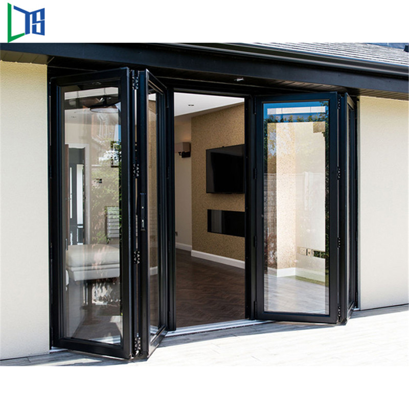 Evropský standard Tepelně lámatelné hliníkové skládací dveře Vysoce kvalitní skleněné skládací dveře Dvojité tvrzené skleněné dveře skládací