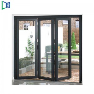 LYS 50 skládací dveře s dvojitým zasklením Brand Hardware Práškové lakování Dřevěné zrno fininshed