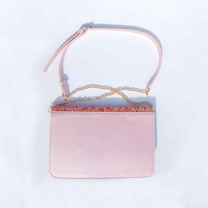 HD0823 - Růžová sláma tkaní a PU kožená dámská módní křížová taška