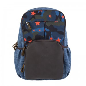 18SC-6940D Vintage Crazy Horse Original Leather Camo Backpack Canvas Backpack Velkoobchod pro muže