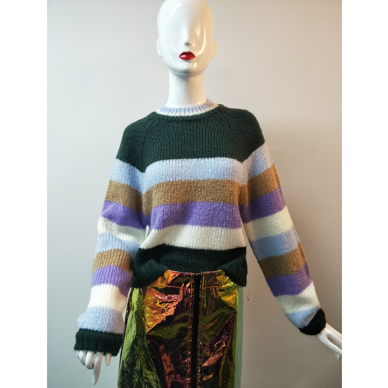 LADIES 'STRIPED ROUND-NECK SWEATER RLWS0010F