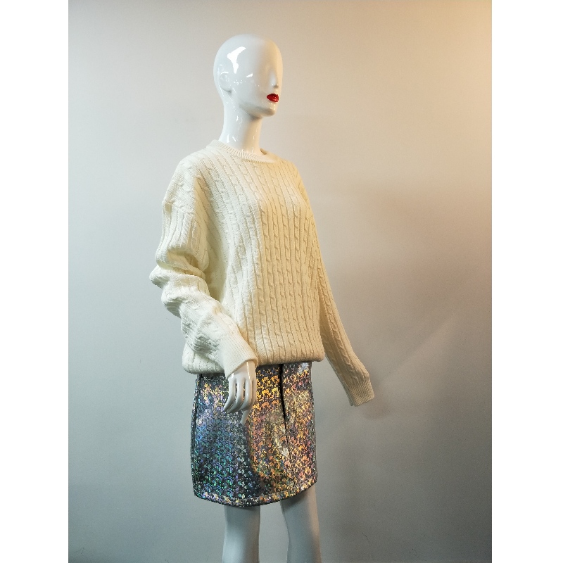 WHITE CABLE SWEATER RLWS0022F