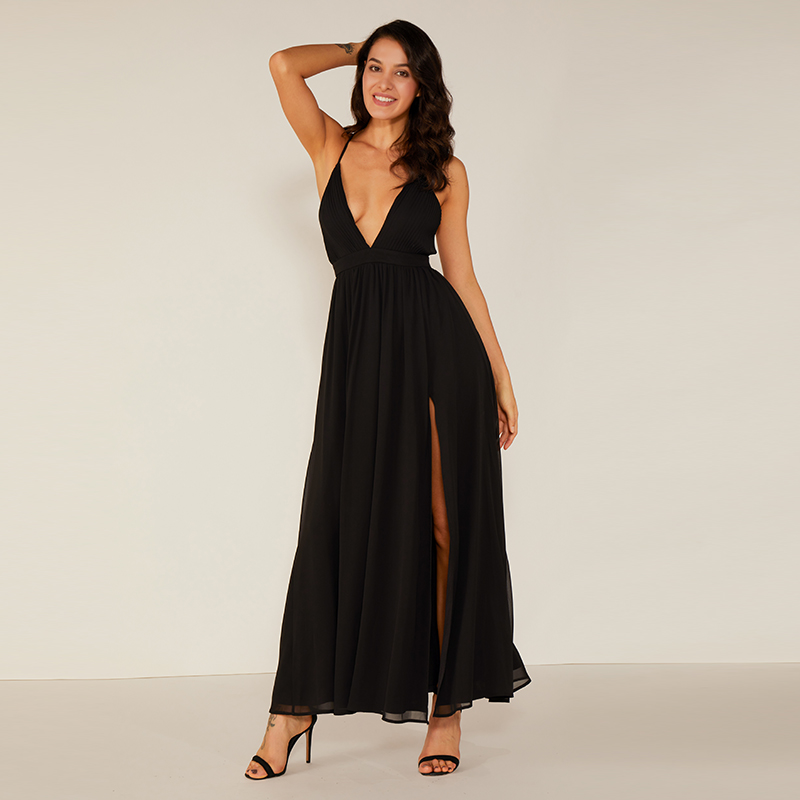Vysoce kvalitní hluboké V černé večerní Maxi šaty šifónové sexy elegantní šaty