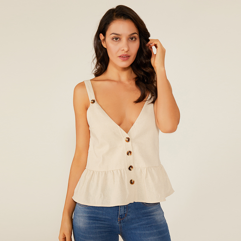 Summer Deep V Girls Sexy Bez rukávů Top Módní Design Bílá Bez rukávů Košile Lady Halenka