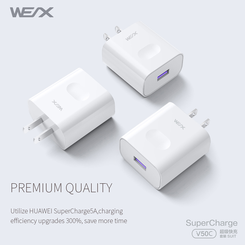WEX - V50C 22,5 W HUAWEI Napájecí adaptér Superfast Charge, nabíječka na zeď, cestovní nabíječka spárovaná s kabelem 5A