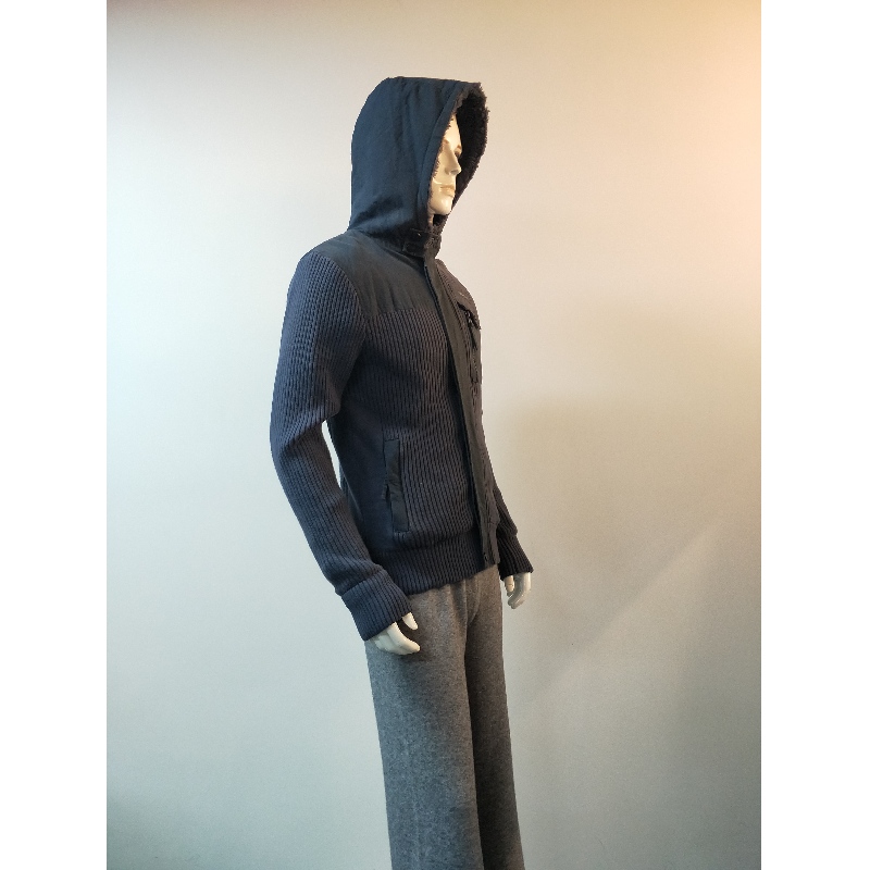 NAVY HOODED SWEATER COAT RLMS0070F