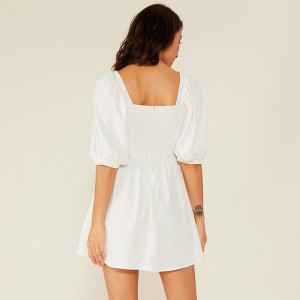 Oem Oblečení Vestidos Simple Casual skládané krátké bílé šifónové krajkové šaty