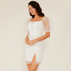 Oem letní bílé krajkové šifónové tečky šaty Boho Vintage elegantní šaty