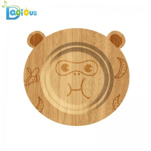100% organické bambusové nádobí pro děti Rozlitý bambusový sací talíř Bezpečný netoxický bambusový talíř se silikonovým sáním