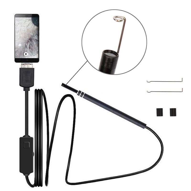 Vodotěsná kamera s odstraňovačem ušního vosku 2 v 1, 720P, vodotěsná kamera s nastavitelnou 6 LED kompatibilní s Androidem a iOS