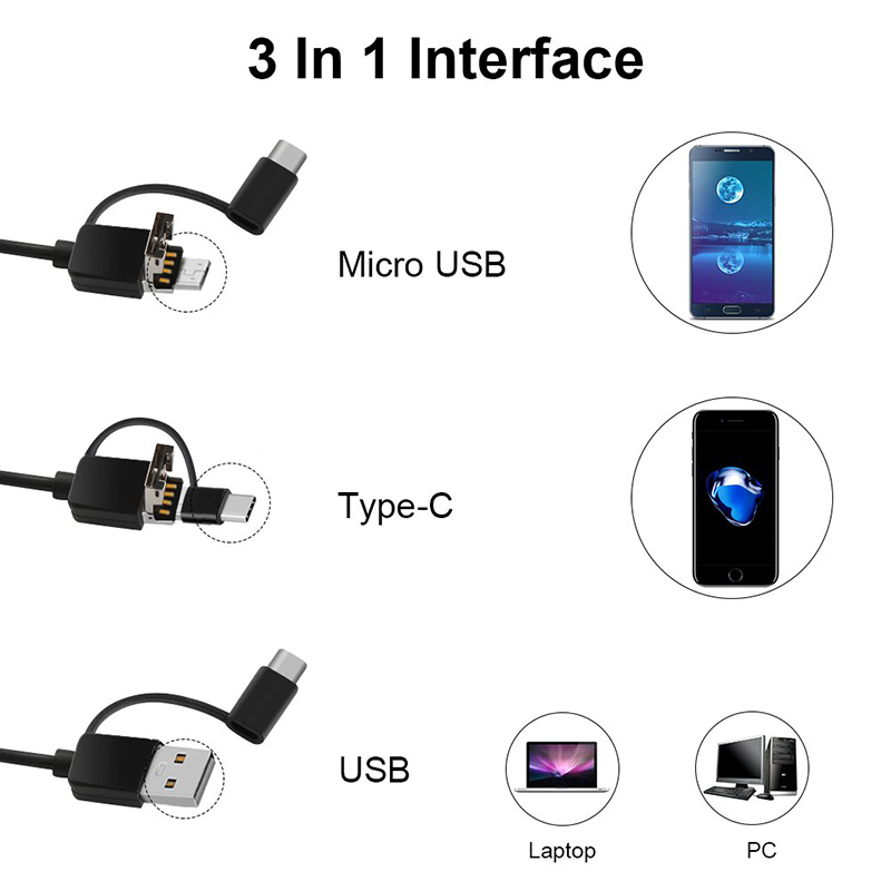 Otoscope 3: 1 Borescope Inspection Tool na odstraňování ušního vosku 720P Waterproof Camera with 6 Adjustable LED Compatible with Android and iOS