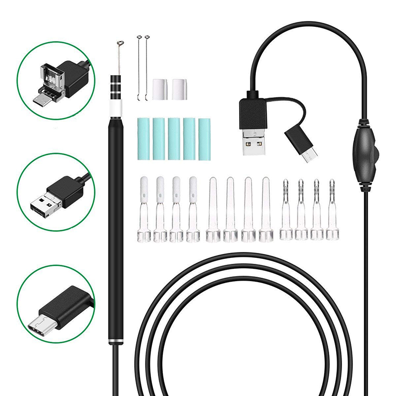 Vodotěsná kamera s odstraňovačem ucha 3 u 1 s technologií Wi-Fi v uchu 720P s nastavitelnou 6 LED kompatibilní s Androidem a iOS