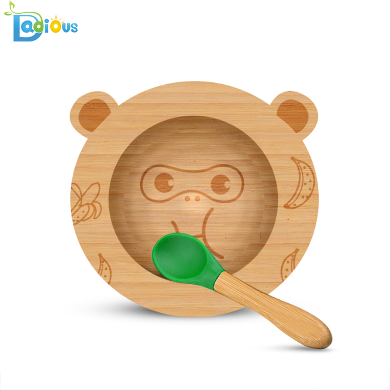Nové produkty Sada na krmení bambusu Kojenecké talíře a misky Odolná bambusová sací deska Dělená dřevěná dětská deska