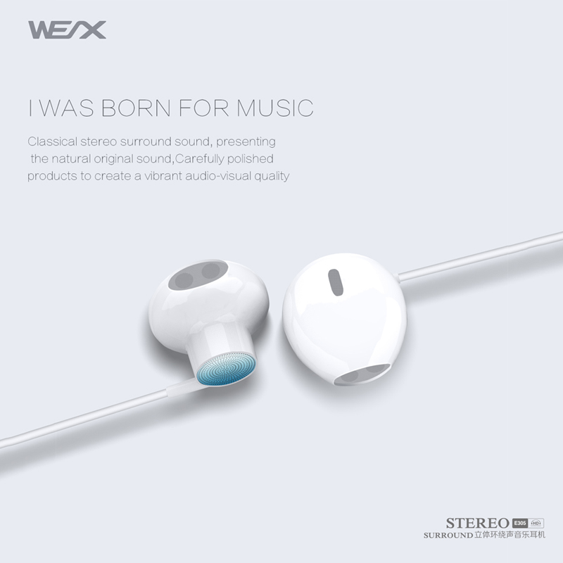 WEX 305 Tradiční sluchátka, drátěné sluchátka, Wired Headsphones, EAR Buds