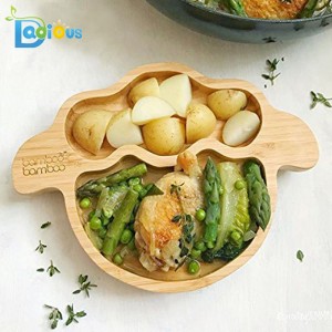 Nejnovější design Baby nádobí Batole krmení talíř a lžíce Set Divided Stay Put sací bambusový talíř