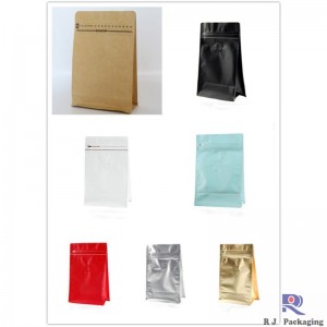 vlastní quad seal box bottom bag s E -zip a ventil pro káva čaj