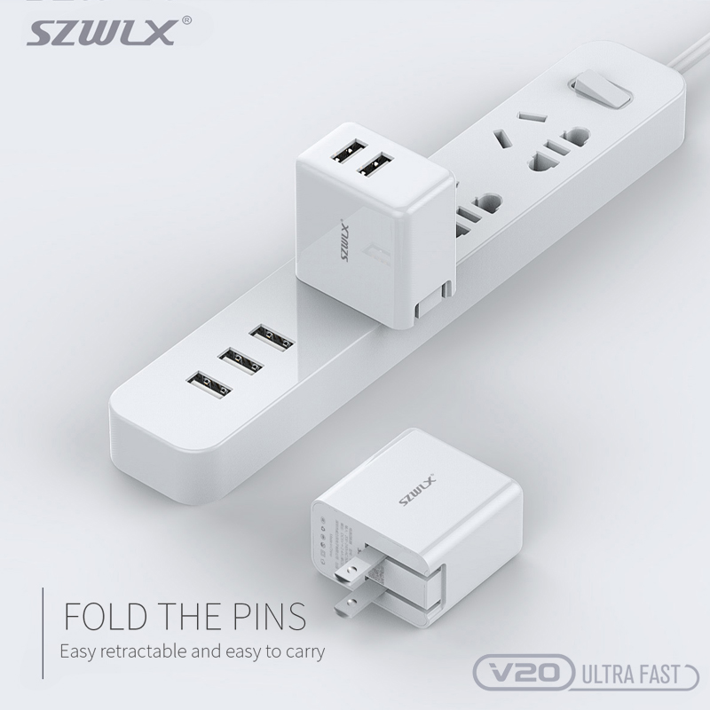WEX V20 Dual USB Wall Charger s Foldable Plug pro iPhone X /8 /7 /6s /Plus, iPad Air 2 /mini 3, Galaxy S7 /S6 /S6 Edge, Note 5 a More, White