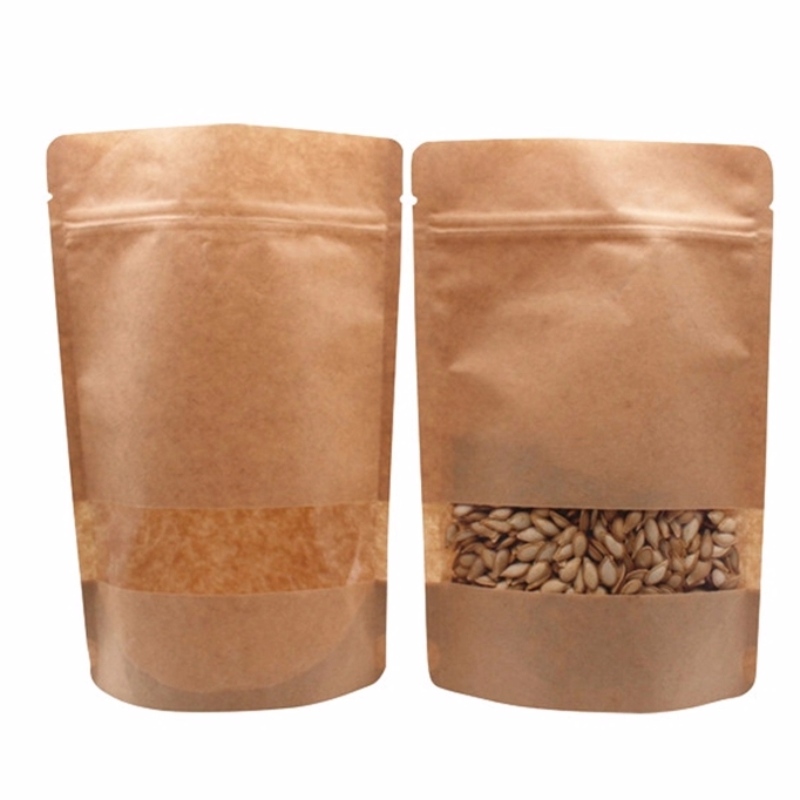 Kraft a plastový laminovaný papírový pytlík s jasným okénkem pro semena a fazole a cukr