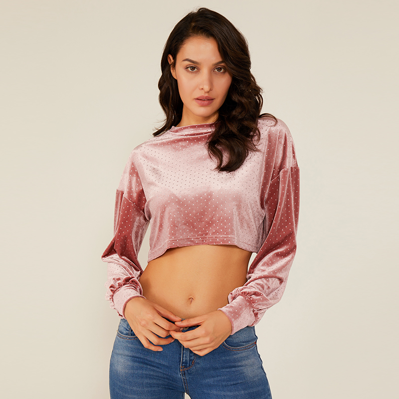 Dámské vysoké pasy s dlouhým rukávem Polka Boho Dot Suede Top
