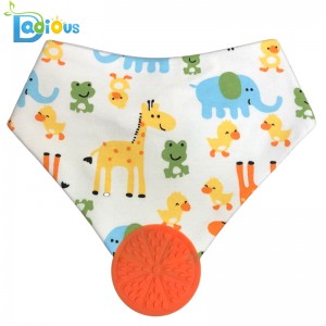 Měkký savý organický bavlněný chrup Bandana Muslin Teether Bib Unisex Bandana Drool Bibs with Teether