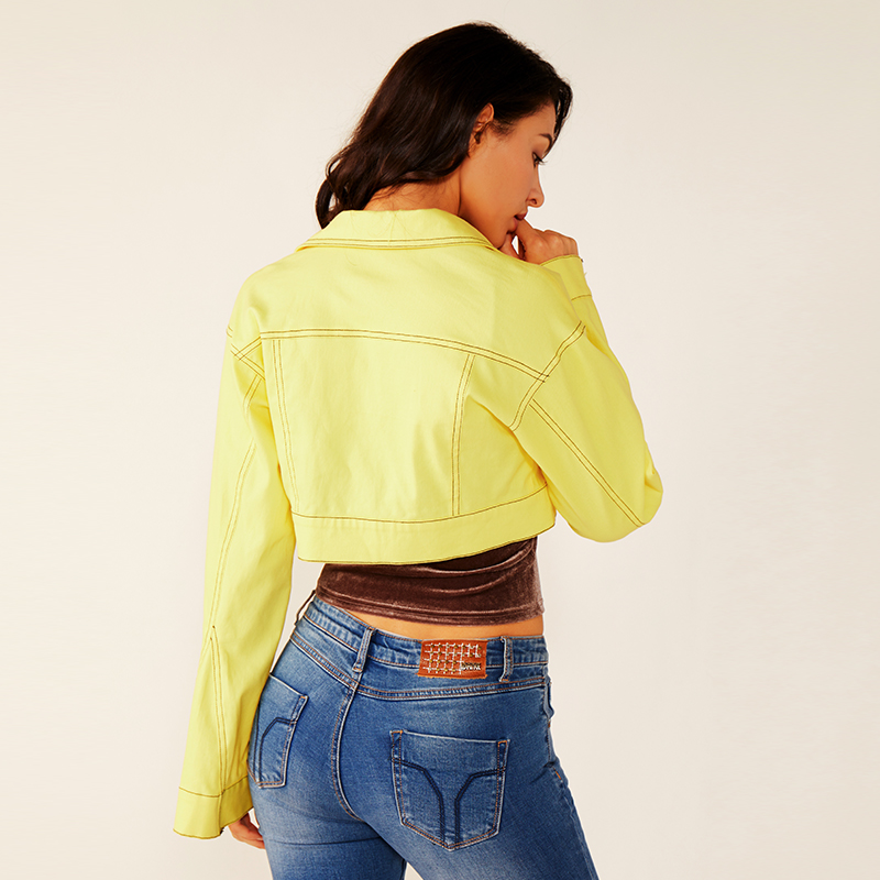 Ženy letní módní styl žlutá s dlouhým rukávem Neon Sexy krátká bunda